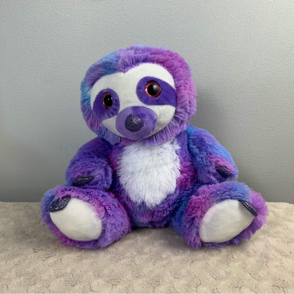 RMS International Purple Sloth Plush Stuffed Animal Toy Blue White Sparkle